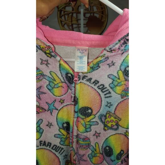 The Children’s Place Kids Alien Fleece Hooded Pajama XL 14 Rainbow - Picture 6 of 6
